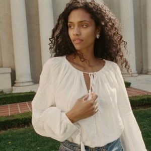 Doen Source Embroidered Gauze Top in Salt XS/S